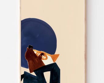 Minimalist Jazz Trumpet Player Print, Mid Century Music Poster (Digital Download)