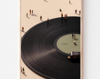 Tiny People Vinyl Record Poster, Retro Music Lover Wall Art, Sage Green Vinyl Poster (Digital Download)