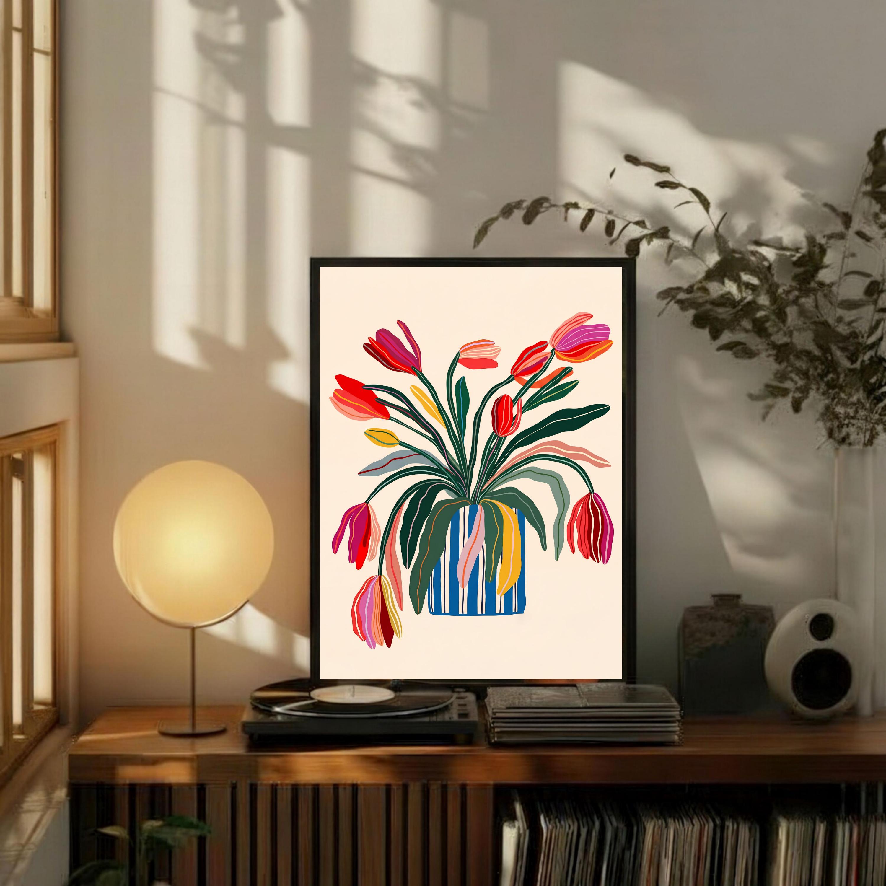 Colorful Tulip Vase Print, Modern Boho Floral Wall Art (digital ...