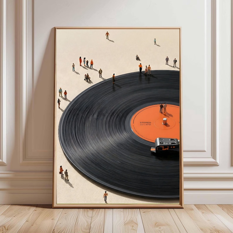 Affiche minimaliste de disque vinyle, art mural rétro musical, œuvre d'art surréaliste (téléchargement numérique) image 2
