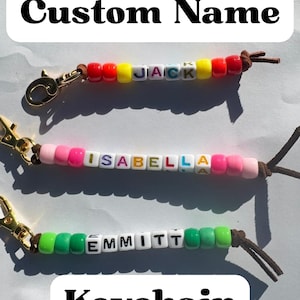 Custom Beaded Name Keychain: Personalized Backpack Charm, Kawaii Pastel Gift