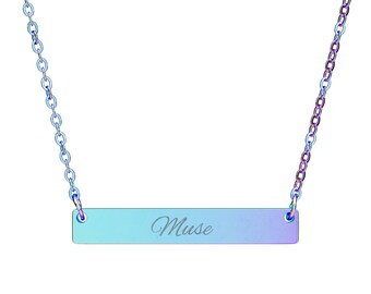 Engraved Bar Necklace | Stainless Steel Muse Necklace