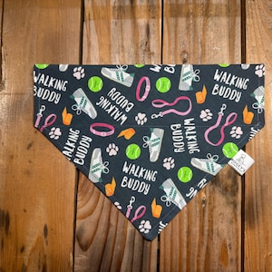 Walking Dog Buddy Bandana | Over the Collar | Cute Dog Walk Pattern | Pet Accessory Scarf