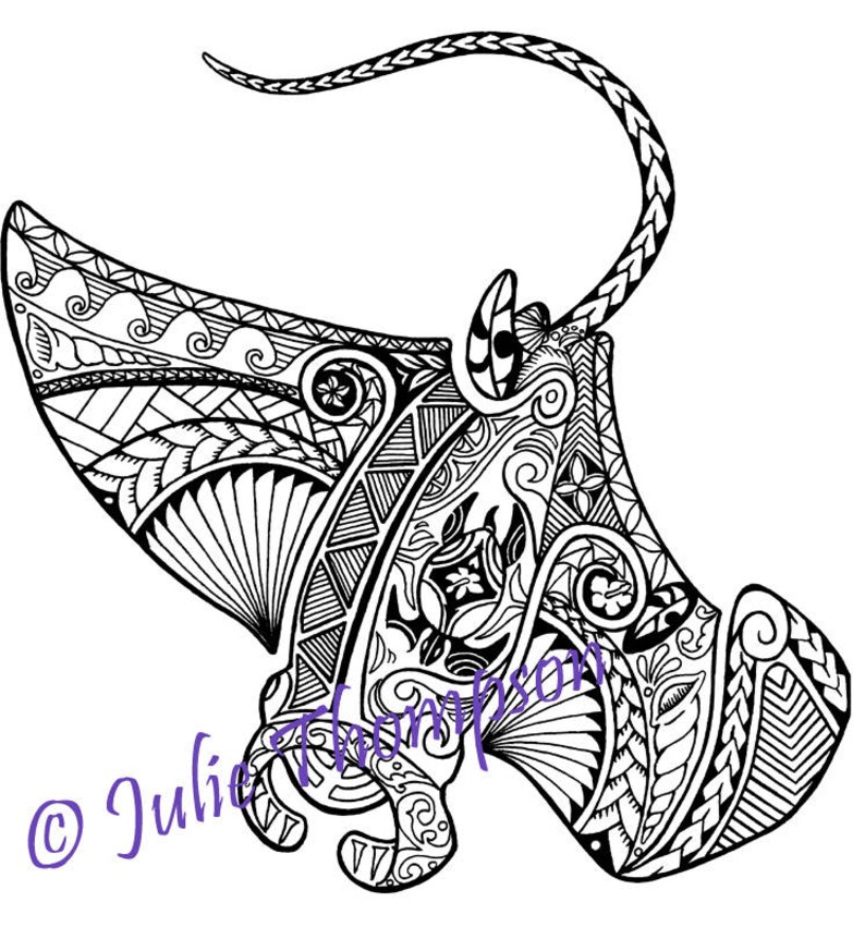 Tribal Polynesian Manta Ray coloring page | Etsy