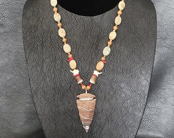 Power Necklace #PN-108 with Flint Arrowhead and Rattlesnake Vertebrae