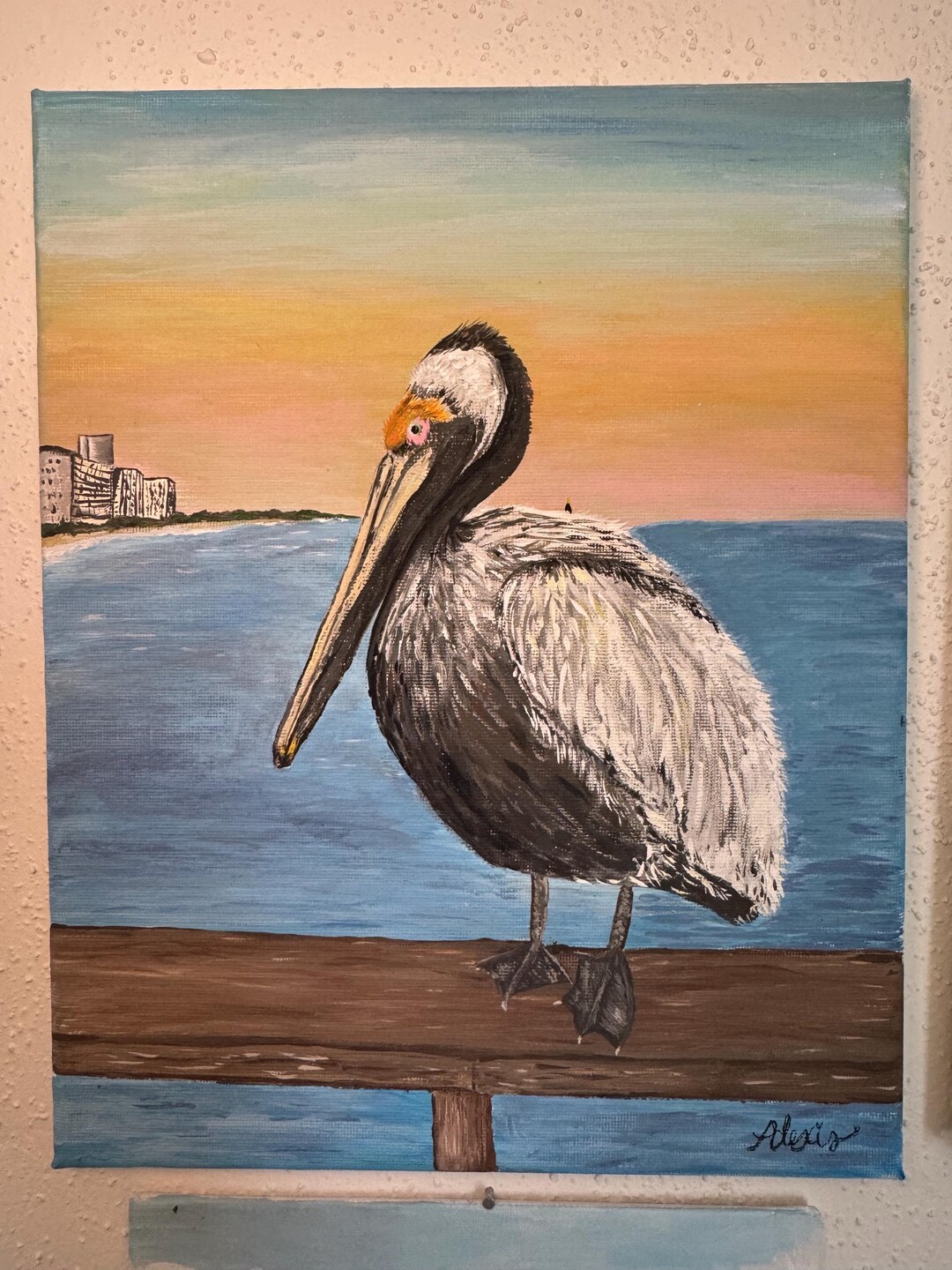 Original Pelican Painting | 12x9 Acrylic Coastal Bird Art on Canvas ...