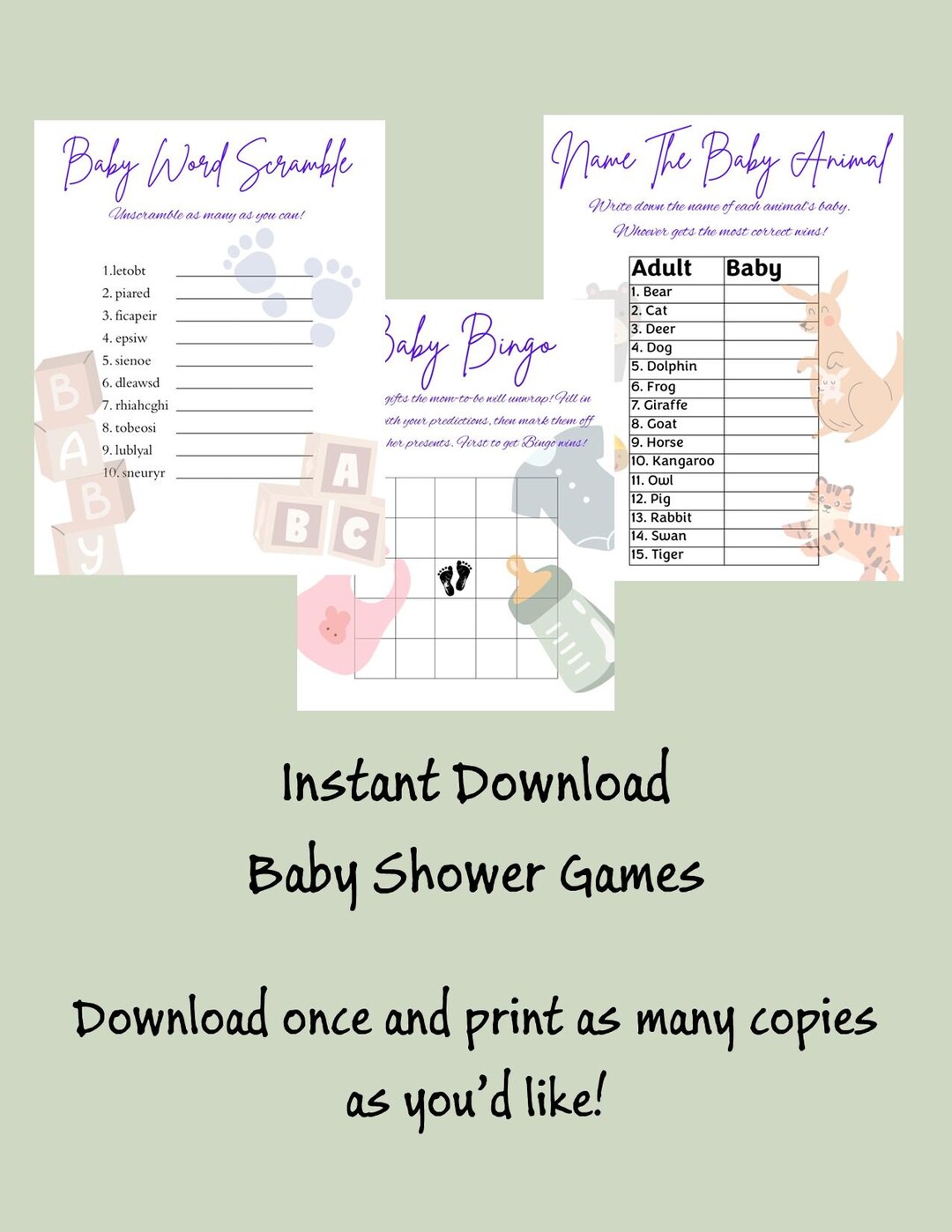 Instant Download Printable Baby Shower Game Bundle - Etsy