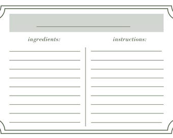 Traditional Recipe Cards for Family and Handwritten Recipes Instant Download Printable File