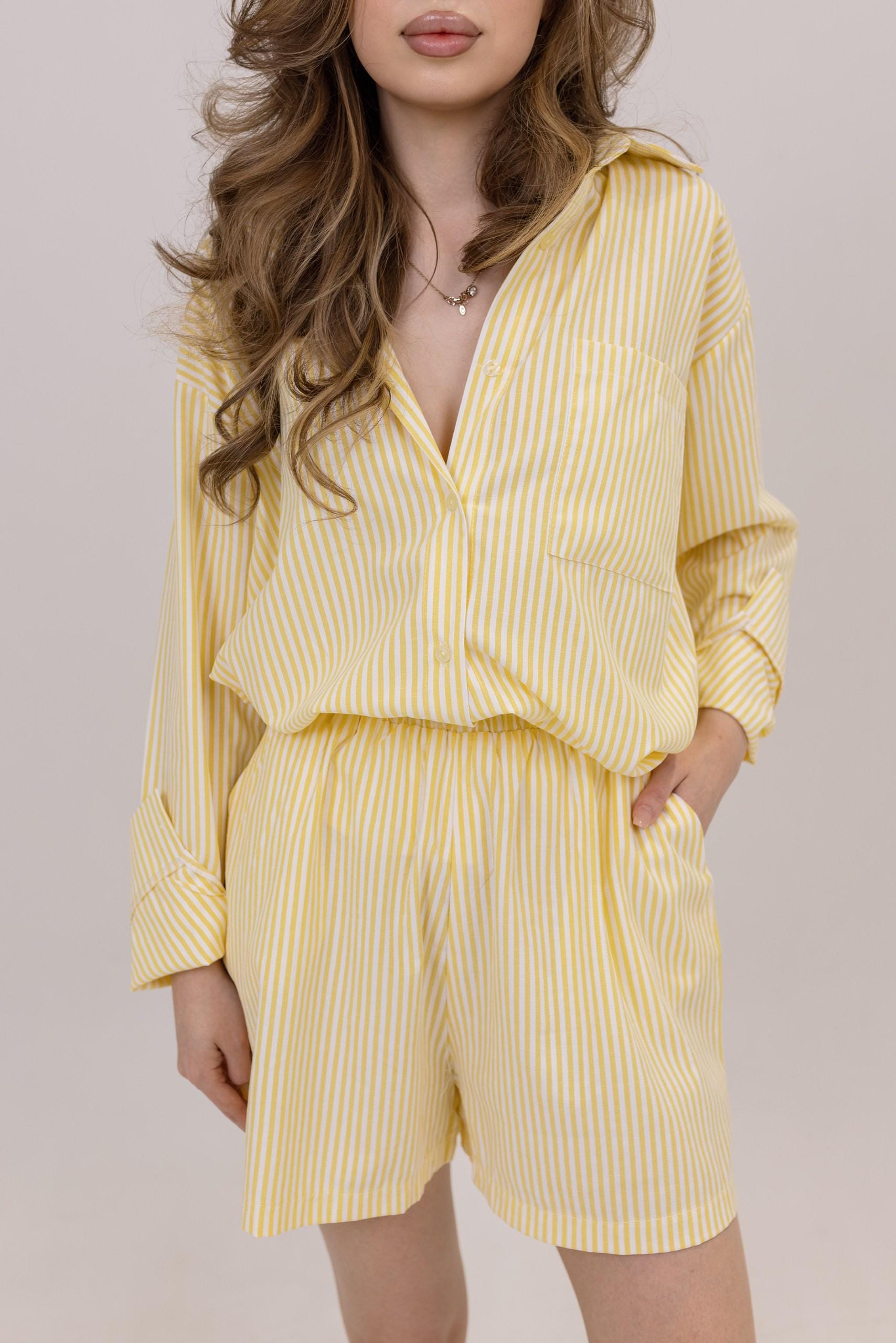 Cotton Two Piece Shorts Button Down Shirt