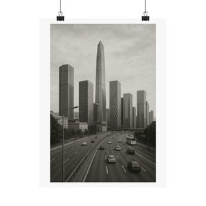 Urban Serenity Matte Vertical Poster, Black and White Cityscape Art, Modern Wall Decor, Gifts for Home, Office Decoration