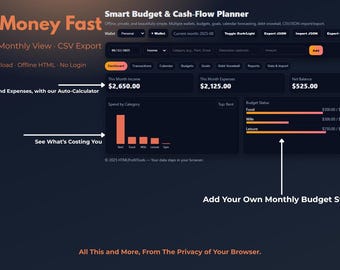 Smart Budget & Cash-Flow Planner (Offline HTML App) — Forecast Calendar, Budgets, Goals, Debt