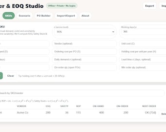 EOQ & Reorder Point Planner - Small Business Inventory Tool