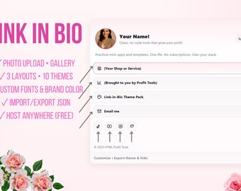 Link-in-Bio Template – Photo Upload, 10 Themes, Custom Fonts (No-Code)