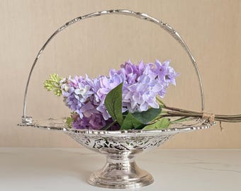 Antique William Hutton Silverplate Bride's Basket | 12.5" Pierced Centerpiece Basket with Swing Handle | Sheffield England c.1900