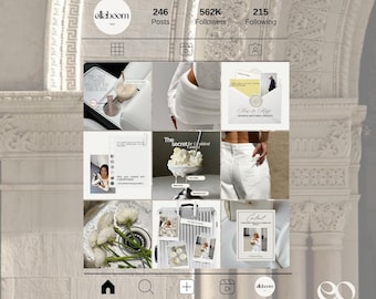 May include: Screenshot of an Instagram profile with a grid of nine images. The profile name is "ellaboom". The images include text, a person, and various lifestyle shots. The profile has 246 posts, 562K followers, and is following 215 accounts.