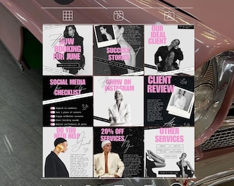 Pink & Black Instagram Post Templates: Editable Canva Designs (Digital Download)