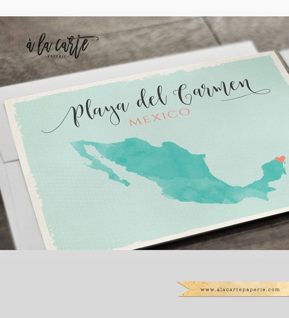 Destination wedding Riviera Maya Mexico Save the Date Postcard Cancun Puerto Morelos Playa del Carmen watercolor illustrated Deposit Payment