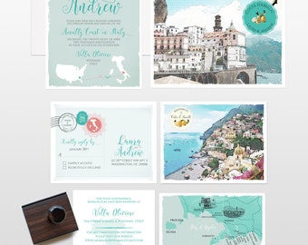 Destination wedding invitation Amalfi Coast Positano Atrani Sorrento Italy Wedding Invitation Suite - European wedding - Deposit Payment