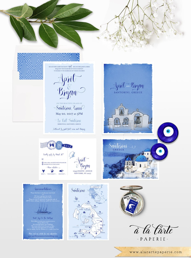 European wedding Deposit Payment Greek Island Invitation Suite Destination wedding invitation Santorini Greece
