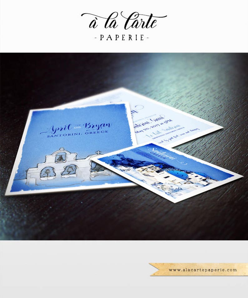 European wedding Deposit Payment Greek Island Invitation Suite Destination wedding invitation Santorini Greece