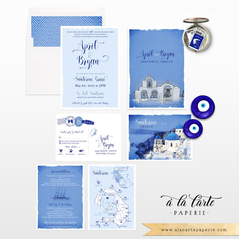 European wedding Deposit Payment Greek Island Invitation Suite Destination wedding invitation Santorini Greece