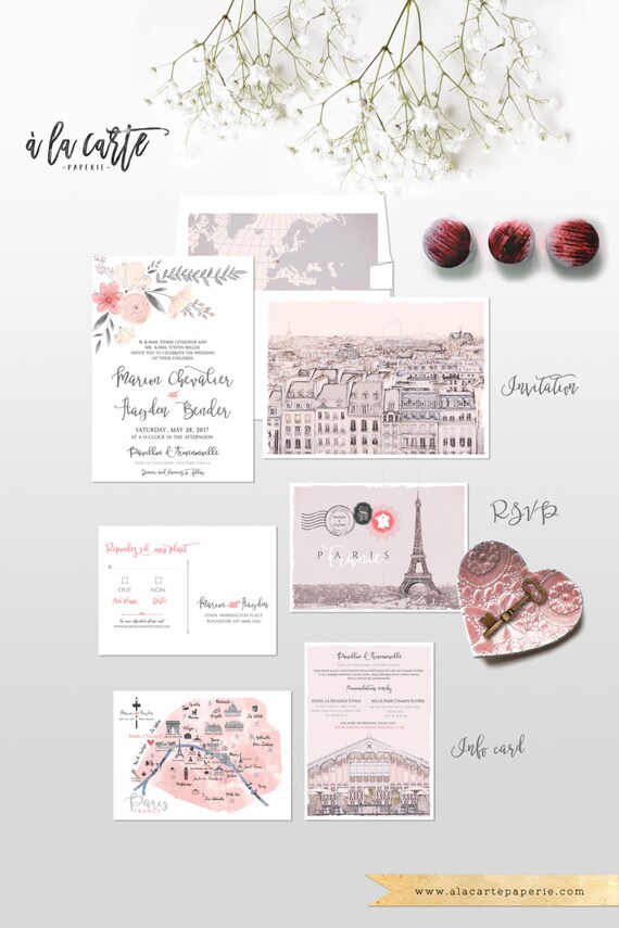 Destination Wedding Invitation Set Paris France Parisian Etsy
