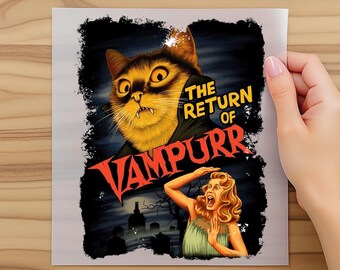The Return of Vampurr Dtf, Vampire Cat Halloween Dtf, Retro Horror Movie Dtf, Spooky Black Cat Dtf, Gothic Cat Lover Gift, Black Cat Dtf