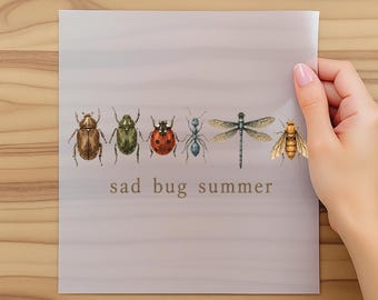 Sad Bug Summer Dtf, Bug Dtf, Cottagecore Insect Dtf, Minimal Nature Gift for Her, DTF Prints Gifts, Summer Design Dtf, Bug Lover Gift Dtf