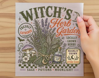 Ready to press DTF, Witches Herb Garden, Halloween transfer, Dtf Transfer Gifts, Ready to Press, Fall Halloween Mushroom Plant Lover Gifts