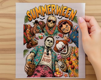 Retro Summerween Dtf, Spooky Summer Dtf, Halloween Beach Shirt Design, Vintage Horror Vacation Sublimation DTF Graphics, Dtf Transfers Gifts