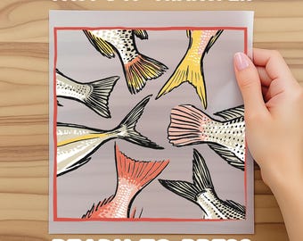 Fish Tail Pattern Dtf Coastal Stripe, Fishing Illustration Graphic, Ocean Beach Style Dtf, Summer Dtf, Dtf Transfer Gifts, Ready to Press