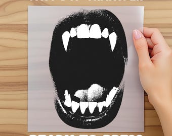 Vampire Bite Dtf, Gothic Ringer Dtf with Retro Contrast Collar Fred Fiend, Vintage Halloween Graphic, Vampire Fang Mouth, Dtf Transfer Gifts