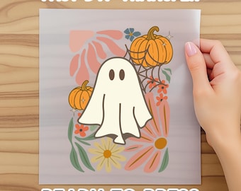 Floral Ghost Halloween Dtf, Pumpkin Fall Dtf, Boho Spooky Season Dtf,Girly Pumpkin Ready To Press, Girly Pumpkin, Boho Floral, Spooky Flower