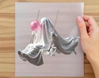 Ghost on a Swing Dtf, Cute Halloween Dtf, Spooky Season Dtf, Bubble Gum Ghost Dtf, Fall Graphic Dtf, Spooky Cute Fall Dtf,Dtf Transfers Gift