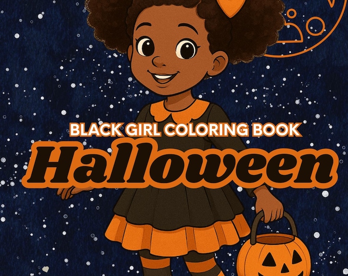Featured listing image: Melanin & Giggles – Black Girl Halloween Coloring Book | Digital Download