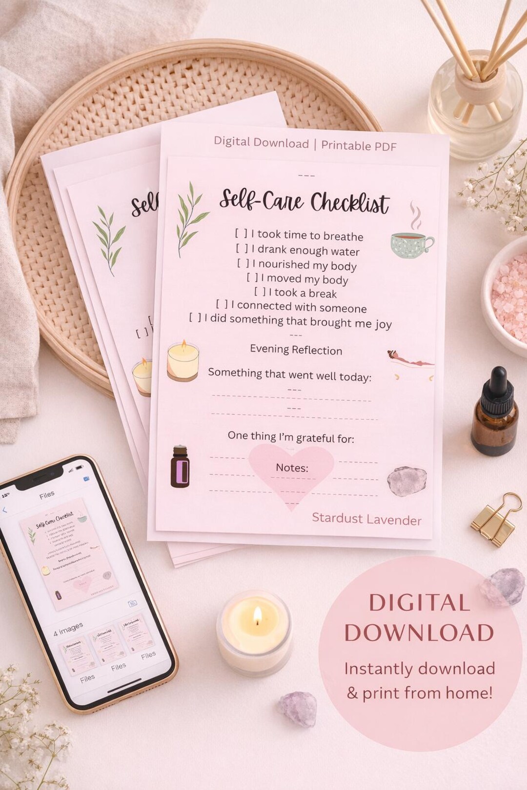 Self Care Checklist Printable, Digital Download PDF, Daily Wellness ...