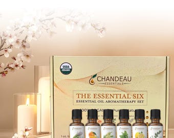Essential Oil Gift Set 6 x 1oz Organic Aromatherapy Oils | The Essential Six | 100% Pure Undiluted