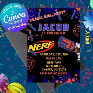 Nerf Birthday Party Invitation, Aim Target, Boys and Girls (E-invite, Instant Download)