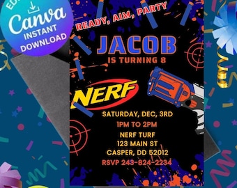 Nerf Birthday Party Invitation, Aim Target, Boys and Girls (E-invite, Instant Download)