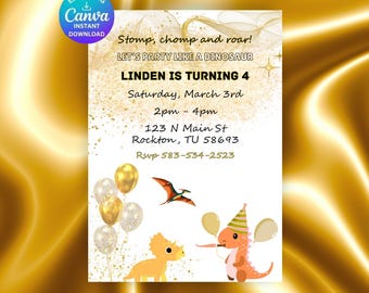Stomp Chomp And Roar Dinosaur Kids Birthday Party Invitation Digital Download Editable Template Invite