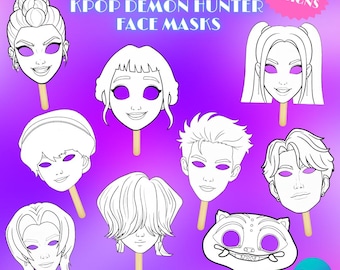 Máscaras para colorear de cazadores de demonios del K-pop, accesorios para fiestas de cumpleaños del K-pop, recuerdos de fiesta de Huntrixs Saja Boys Derpy