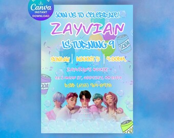 Invitación de cumpleaños de Saja Boys Soda Pop con temática Kpop (descarga digital)