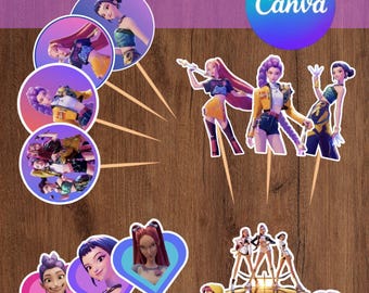 K-Pop Demon Hunters Printable Cupcake Toppers Party Decorations Template Huntrix Saja Boys Darpy Food Decoration Signs Center Pieces