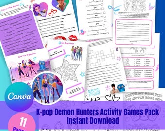 Kpop Activity And Games Party Pack Printable Demon Hunters Huntrix Saja Boys Derpy Coloring Pages Instant Download