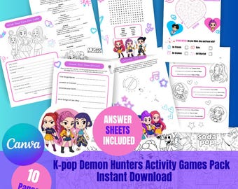 Kpop Cartoon Version Activity Games Party Pack Printable Demon Hunters Huntrix Saja Boys Derpy Coloring Pages Instant Download
