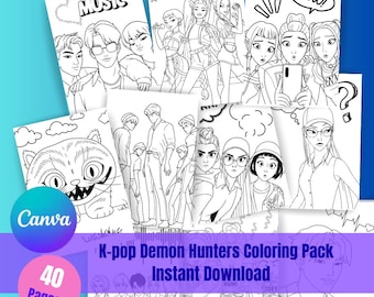 Kpop Coloring Birthday Activity Party Pack Afdrukbare Huntrix Saja Boys Derpy Kleurplaten Instant Download