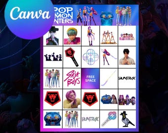 Kpop Huntrix Saja Boys BINGO-spel Digital nedladdning Utskrivbart partyspel Kpop födelsedagsfest Pyjamasaktivitetsmall