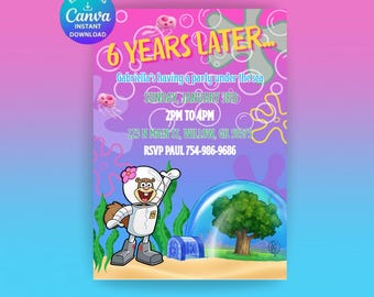 Spongebob Sandy Birthday Party Invite Girls Boys Editable Invitation E-invite Instant Download