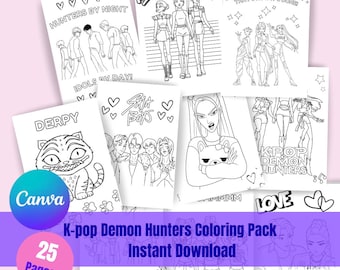 Kpop Coloring Birthday Activity Party Pack Afdrukbare Demon Hunters Huntrix Saja Boys Derpy Kleurplaten Instant Download