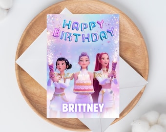 Kpop Personalized Birthday Card Custom Name And Age Coloring Page Card Huntrix Card